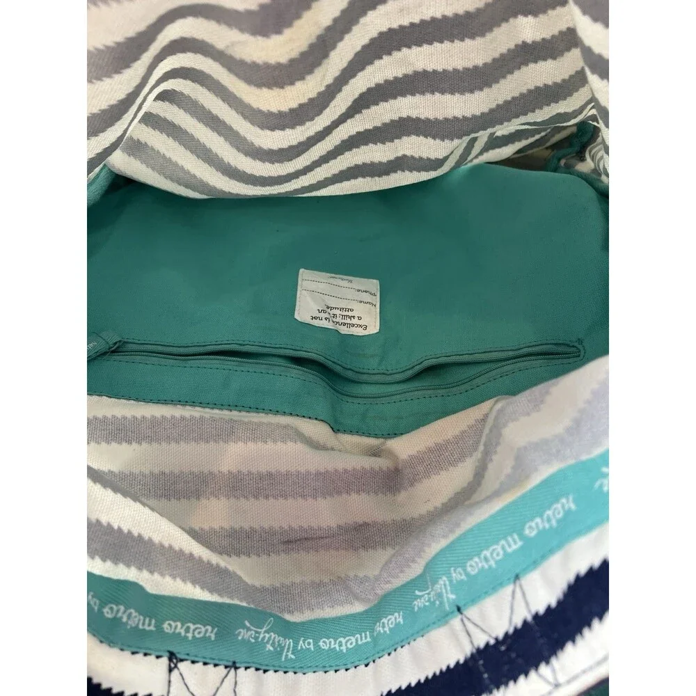 Thirty One Retro Metro Navy & White Bag Striped Double Handle Canvas Pockets